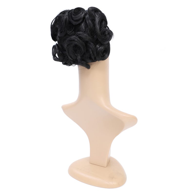 SWACC Short Messy Curly Dish Hair Bun Extension Easy Stretch hair Combs Clip in Ponytail Extension Scrunchie Chignon Tray Ponytail Hairpieces (Off Black-1B#) - Image 4
